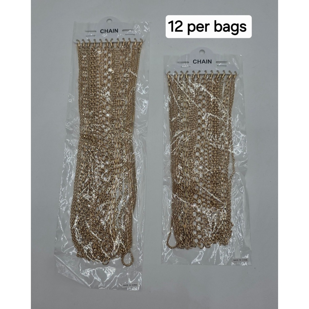 Gold Tone Mixed Link Chain Assortment Figaro Curb Cable 24 Piece Lot DIY Craft